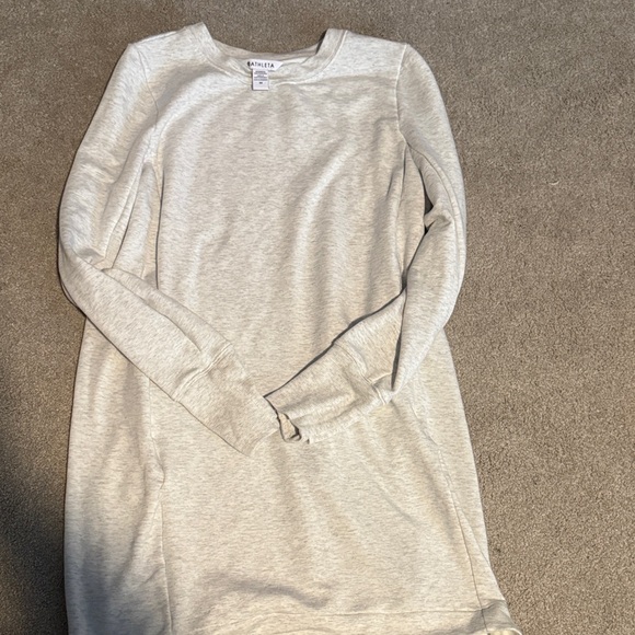 Athleta Off-White/Greyish Long Sleeve Swearshirt Dress - Picture 3 of 3